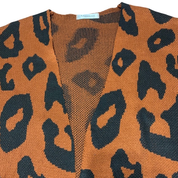 NWOT Brown Black Print Knit Open Front Oversized Cardigan Size small - Picture 4 of 9